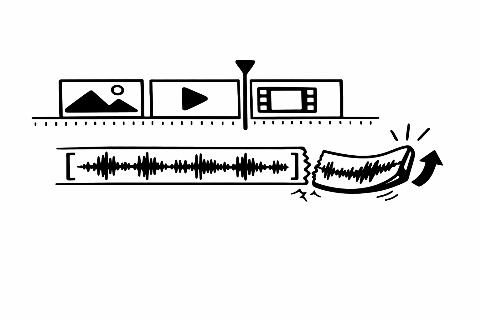 Audio waveform visualization showing how audio stream data is stored inside a video file container alongside the video stream