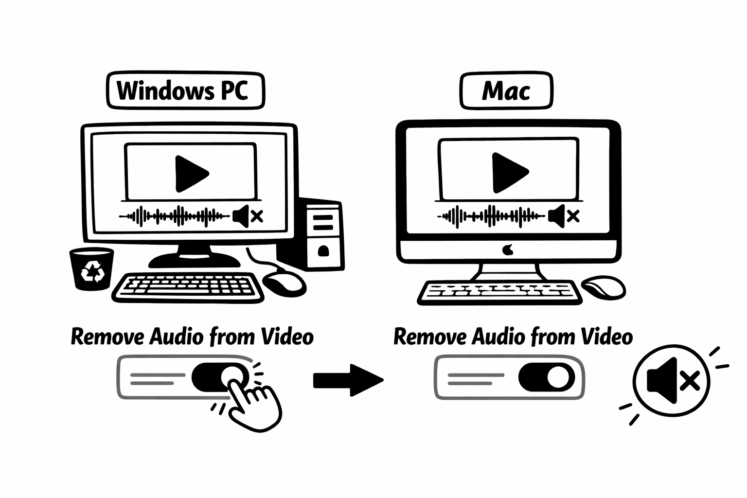 Removing audio from video on Windows and Mac desktop computers